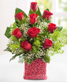 Cam içerisinde 9 adet kırmızı gül  Siirt çiçek gönderme 