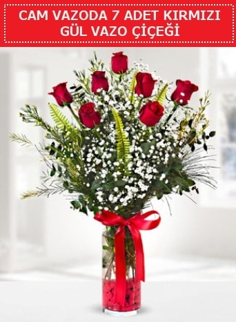 Cam vazoda 7 adet kırmızı gül çiçeği  Siirt çiçek servisi , çiçekçi adresleri 